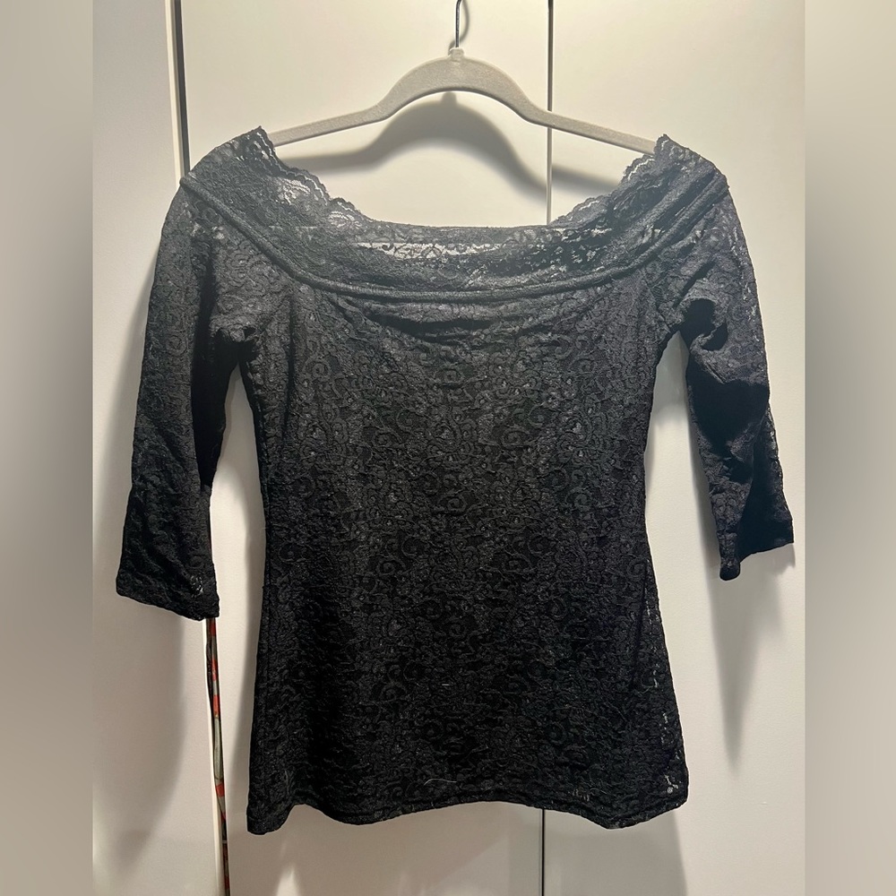 Decree black lace off the shoulder 1/2 sleeve blouse